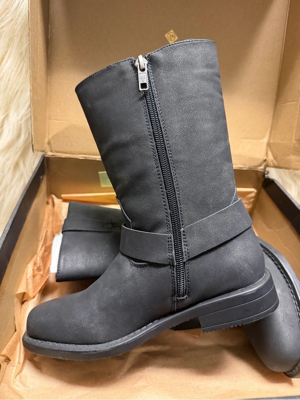 NWT KIDS Frye Black Mid-Calf Zip SIZE 2